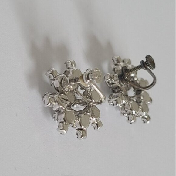 Vintage Sterling Silver Crystal Cluster Snowflake Chunky Large Stud Earrings - Picture 7 of 10